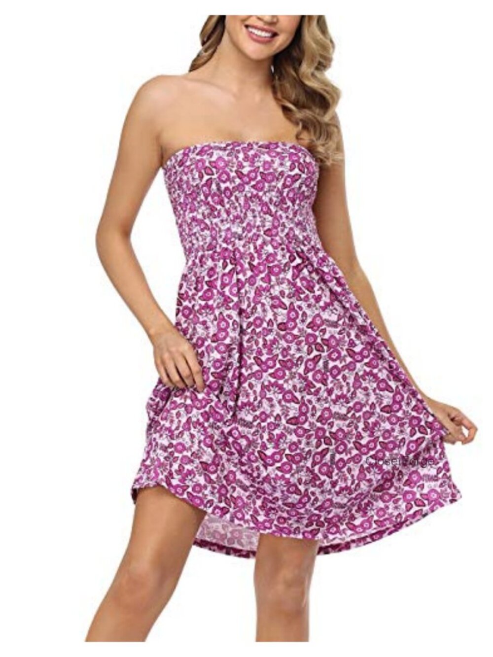 Women's Strapless Tube Top Smocked Sundress Mini Swim Coverup Boho Beach